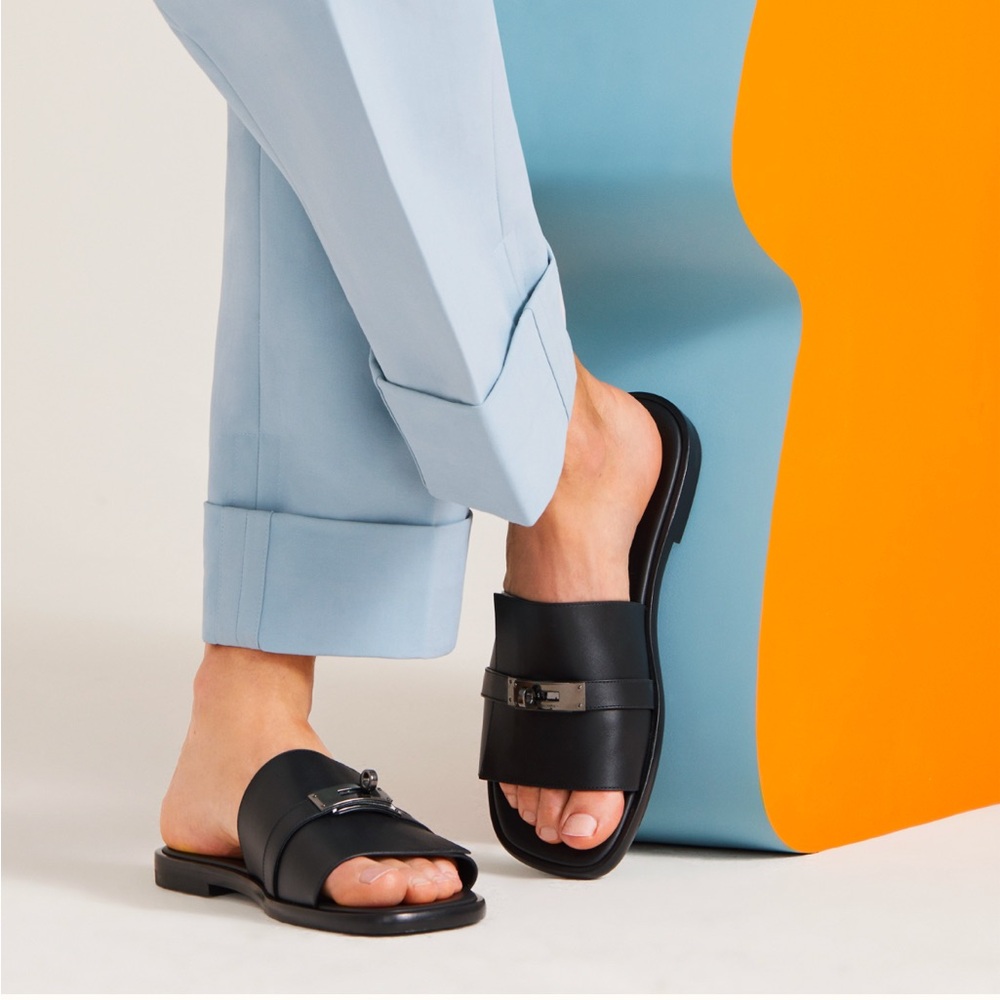 Hermes Men’s Gabriel Black Sandal Size 46 Size 12 / 12.5 - Picture 2 of 6